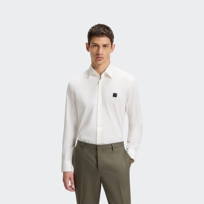 Slim fit stretch cotton shirt with Hugo logo