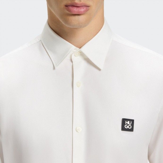 Slim fit stretch cotton shirt with Hugo logo