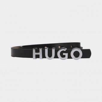 Leather belt with Hugo logo buckle