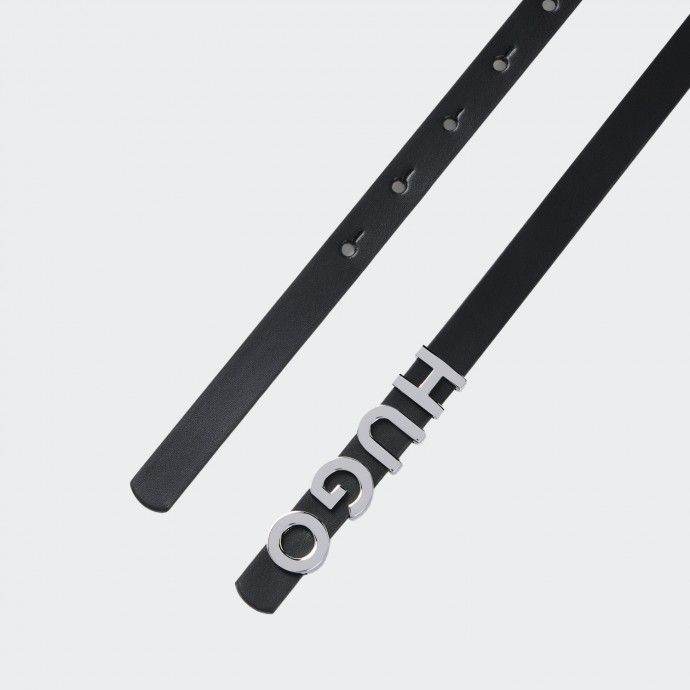 Leather belt with Hugo logo buckle