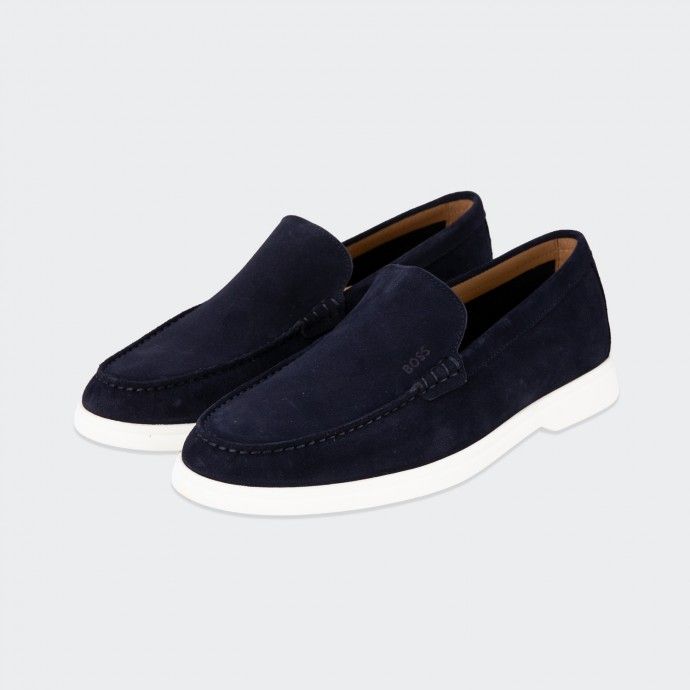 Boss Navy Suede Loafers with Contrasting Sole
