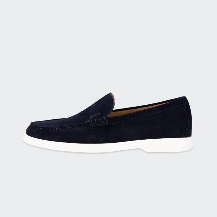 Boss Navy Suede Loafers with Contrasting Sole