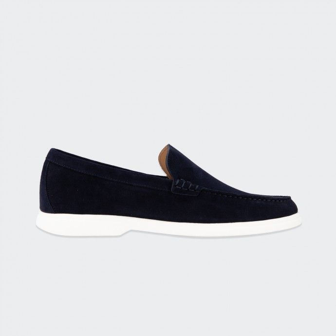 Boss Navy Suede Loafers with Contrasting Sole