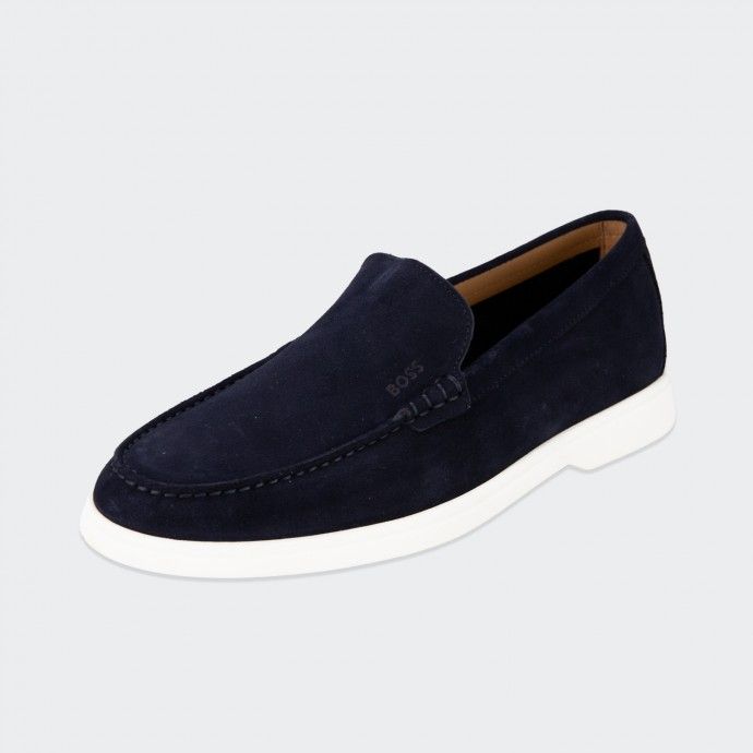 Boss Navy Suede Loafers with Contrasting Sole
