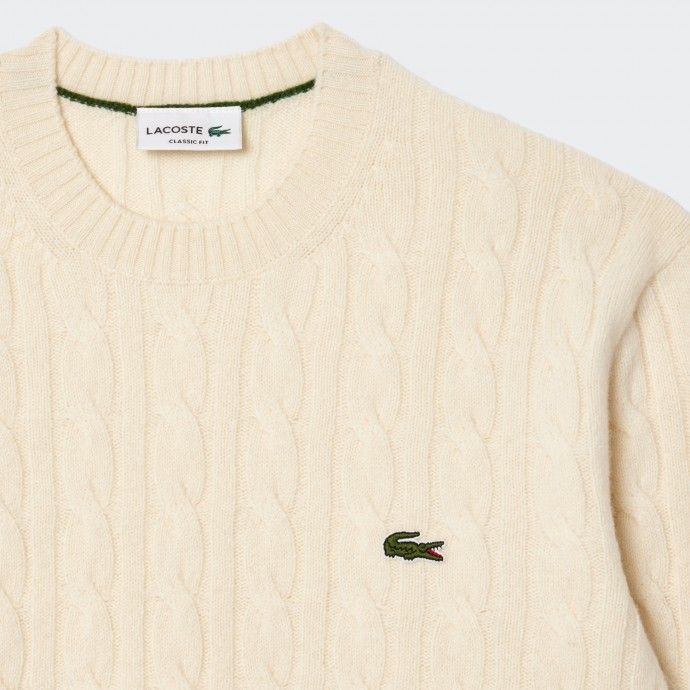 Suéter de punto trenzado de lana cardada Lacoste