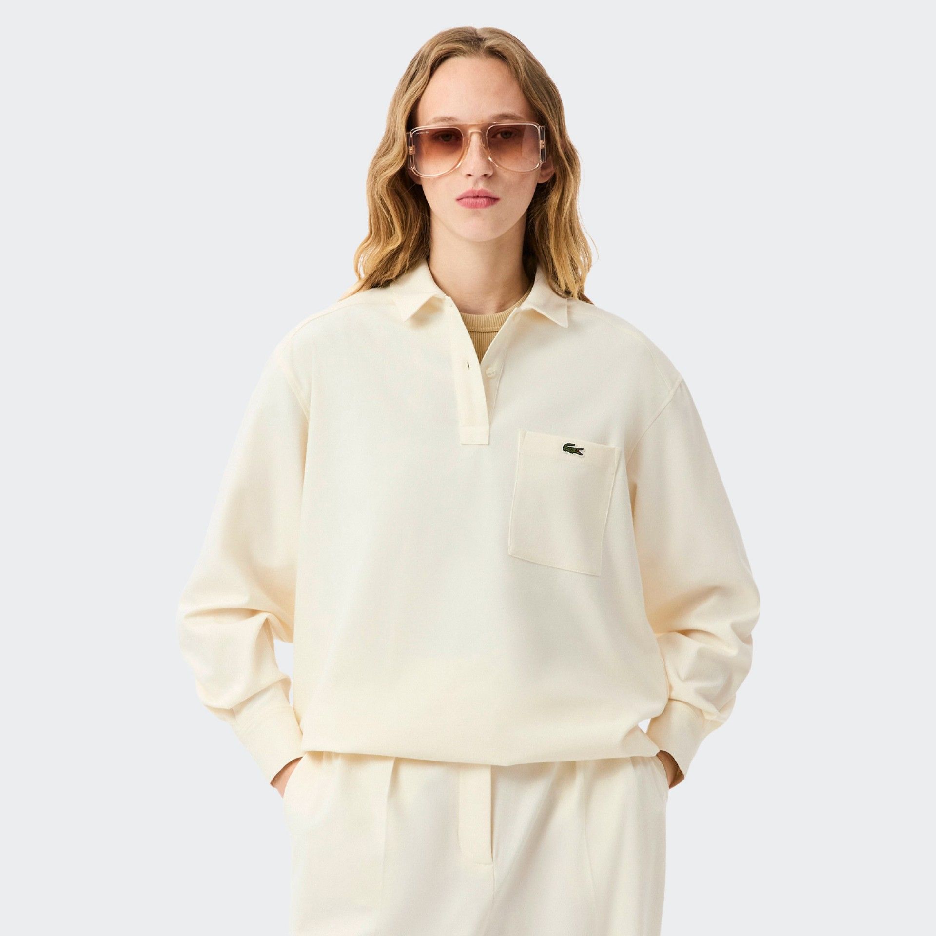 Polo de franela extragrande beige de Lacoste