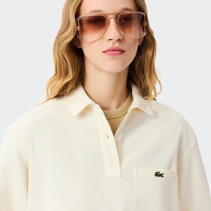 Polo de franela extragrande beige de Lacoste