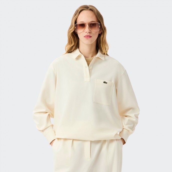 Polo de franela extragrande beige de Lacoste