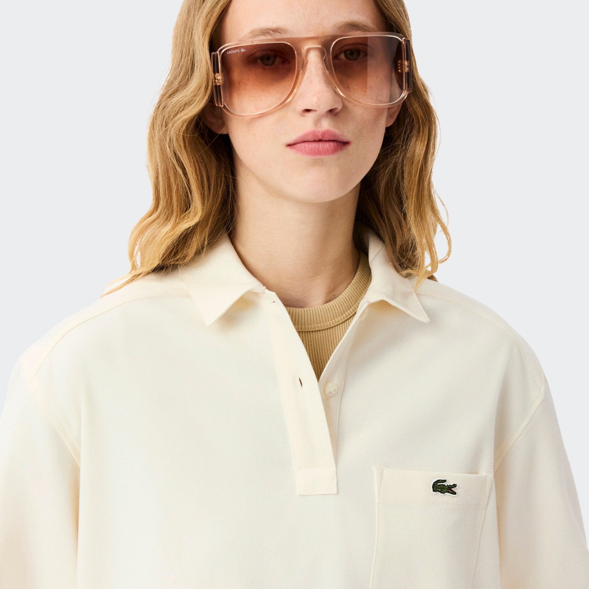 Polo de franela extragrande beige de Lacoste
