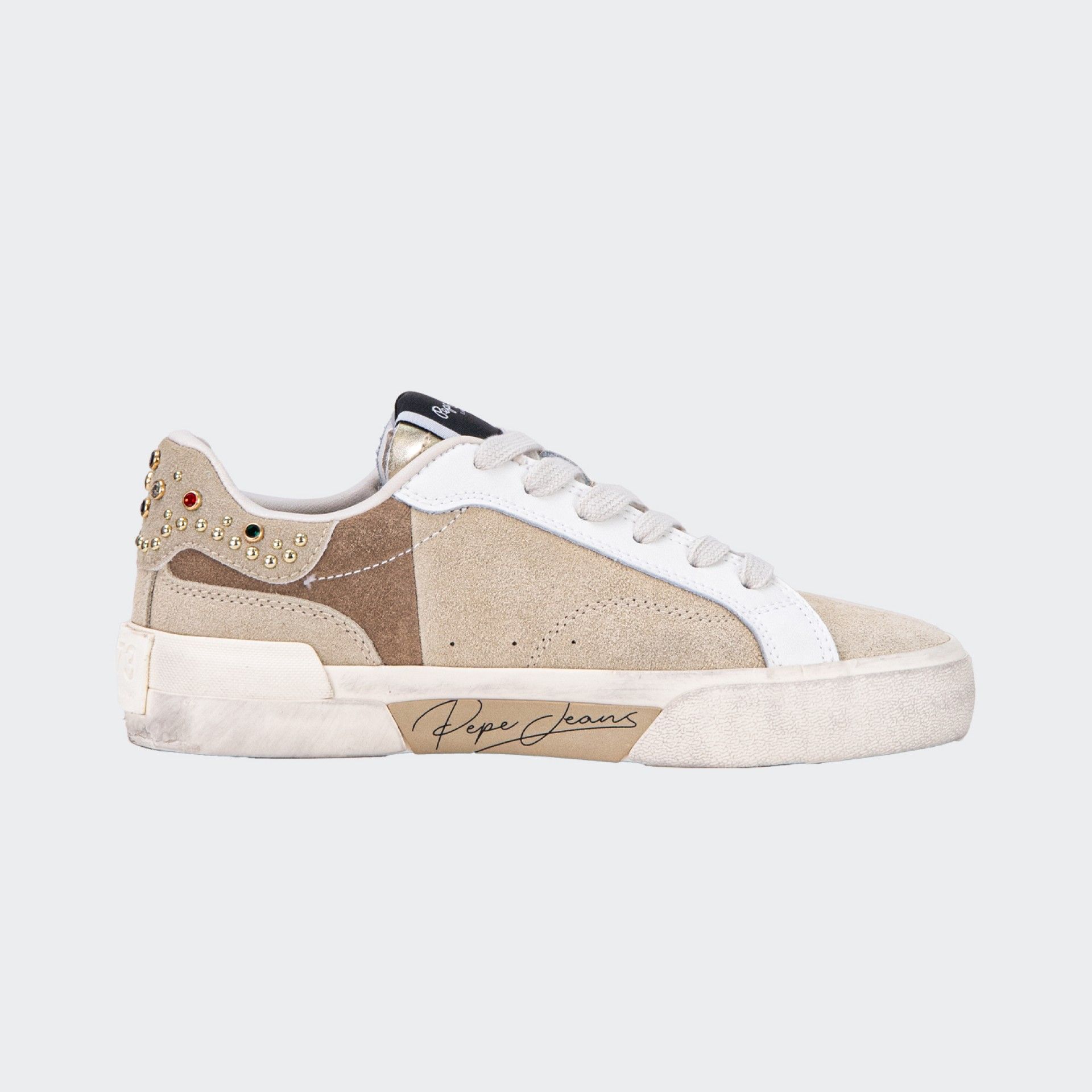 Pepe Jeans leather sneakers with rhinestone details