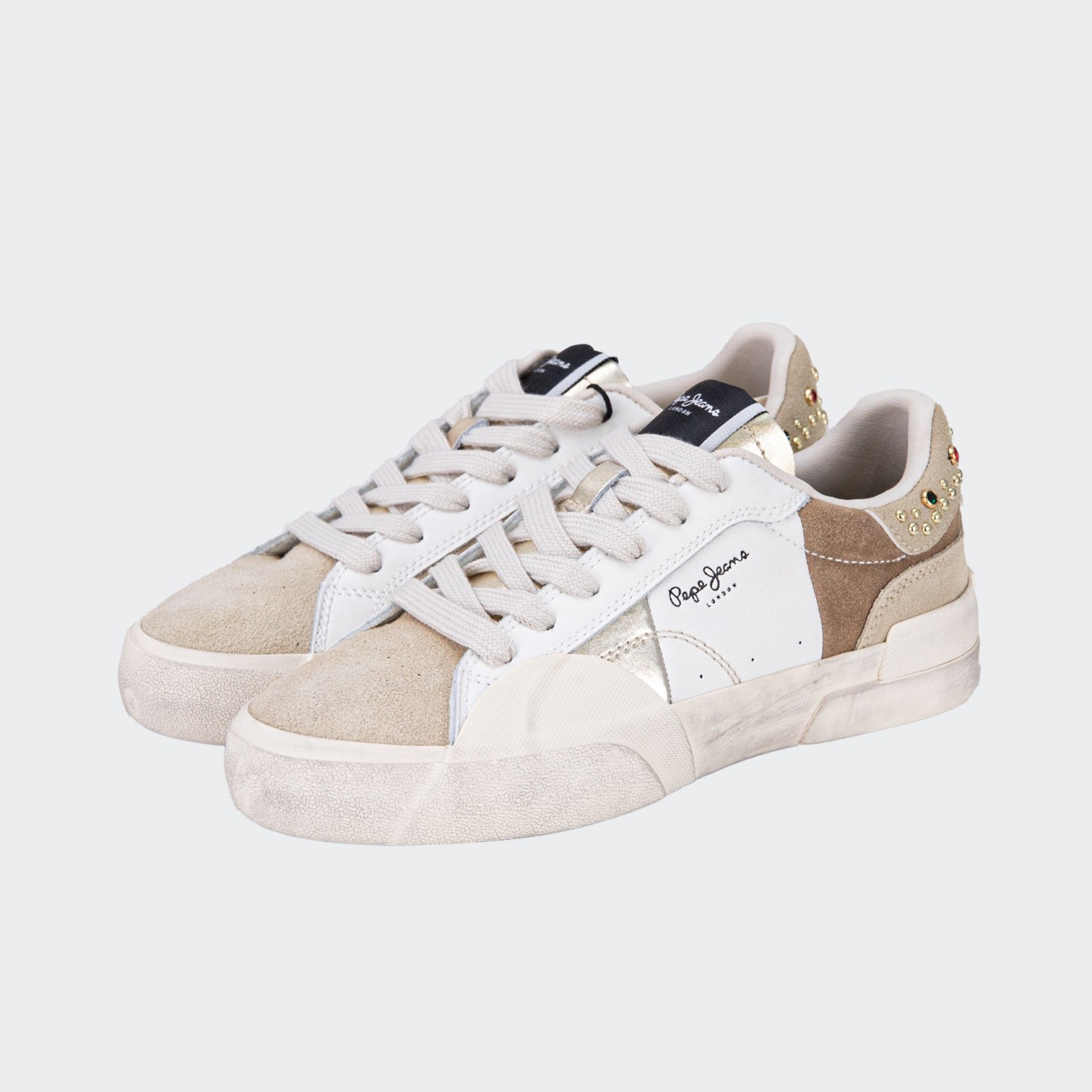 Pepe Jeans leather sneakers with rhinestone details