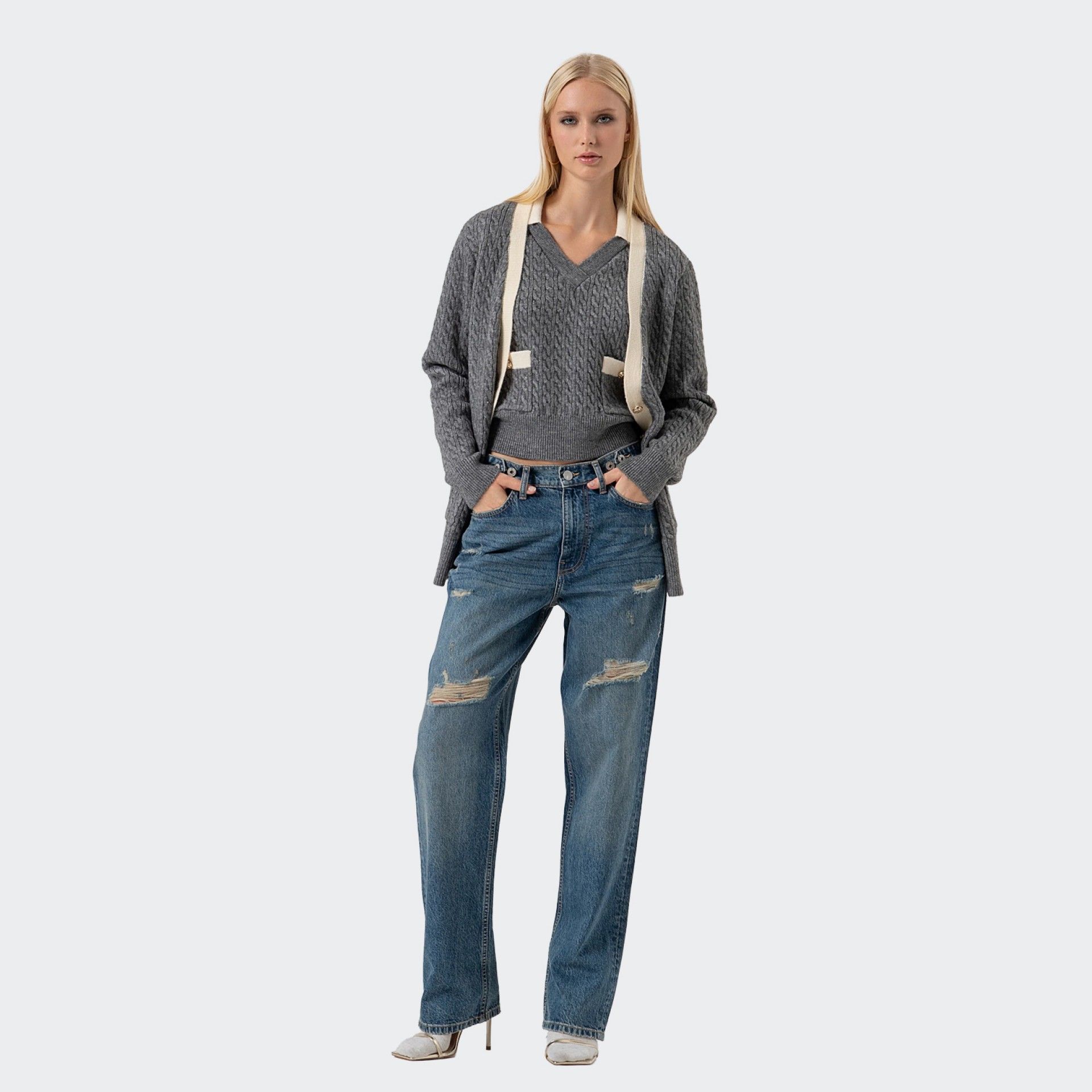 Fracomina oversized v-neck knit cardigan