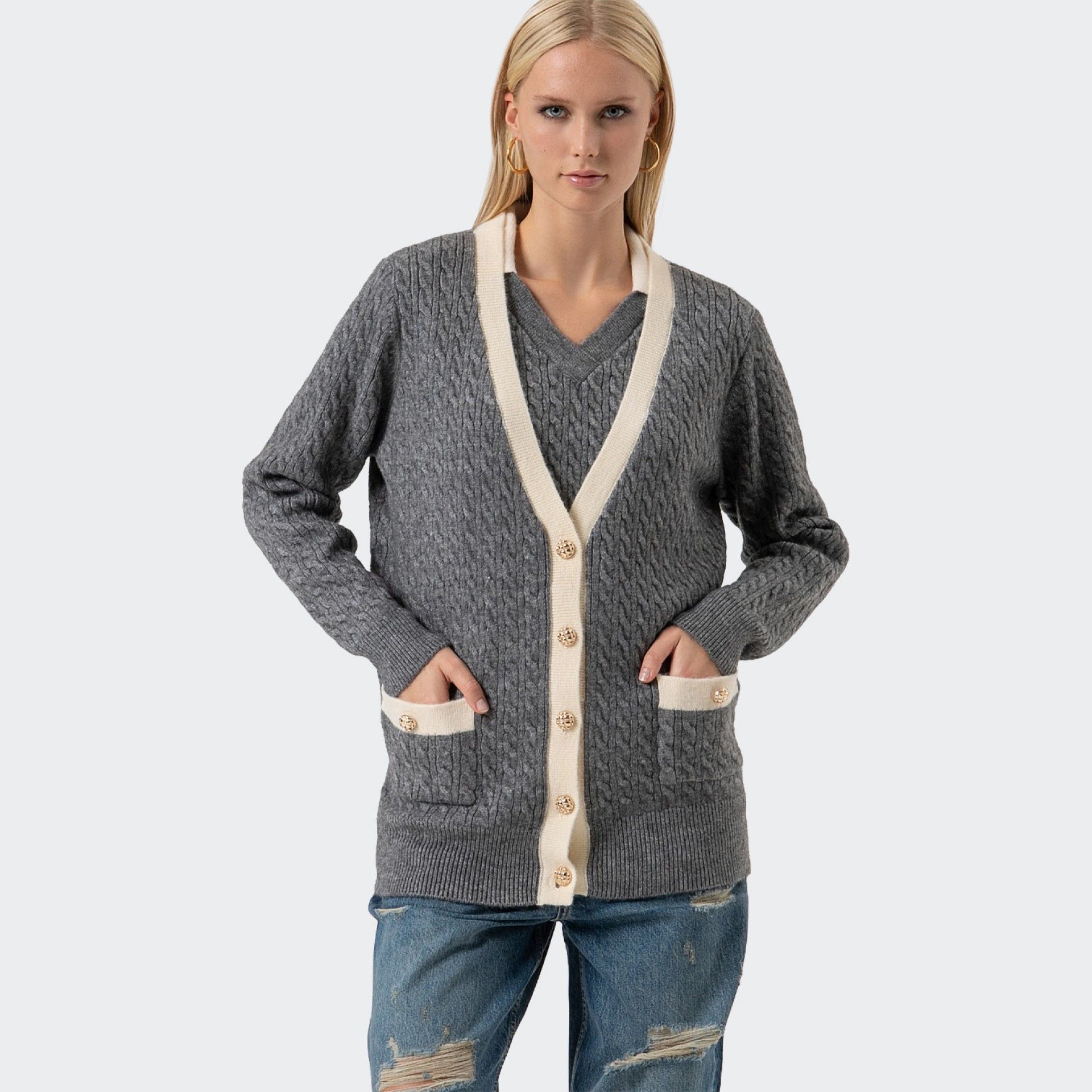 Fracomina oversized v-neck knit cardigan