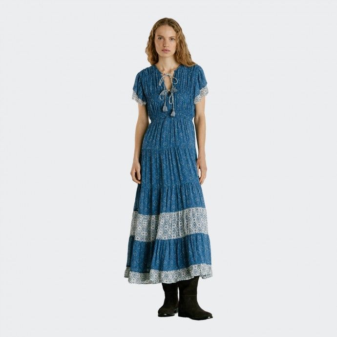 Vestido Comprido C/ Padrão Floral Pepe Jeans