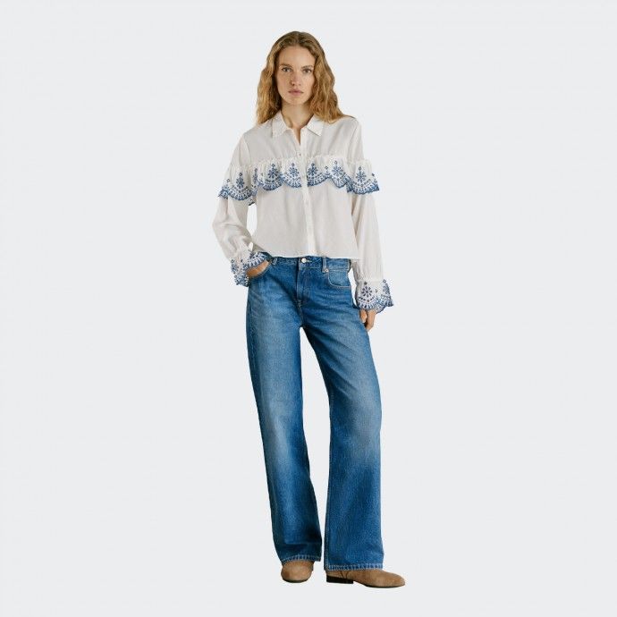 Camisa Com Folhos Bordados Pepe Jeans