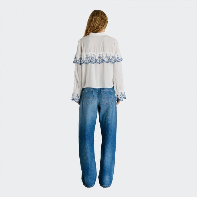 Camisa Com Folhos Bordados Pepe Jeans