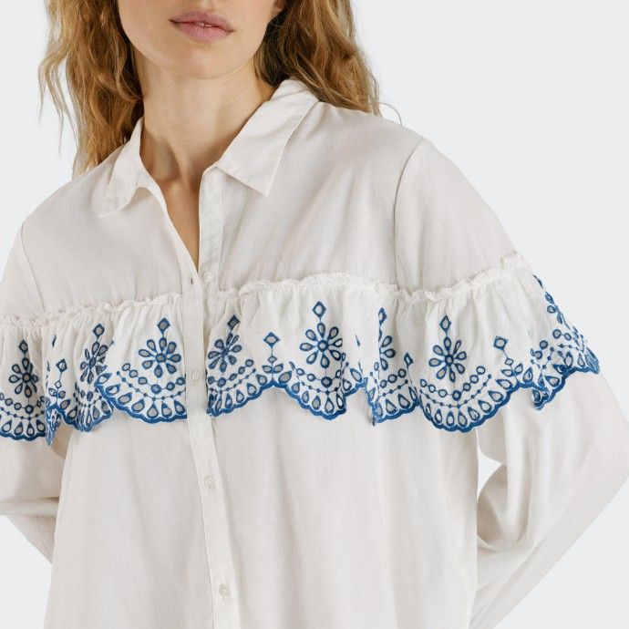 Camisa Com Folhos Bordados Pepe Jeans