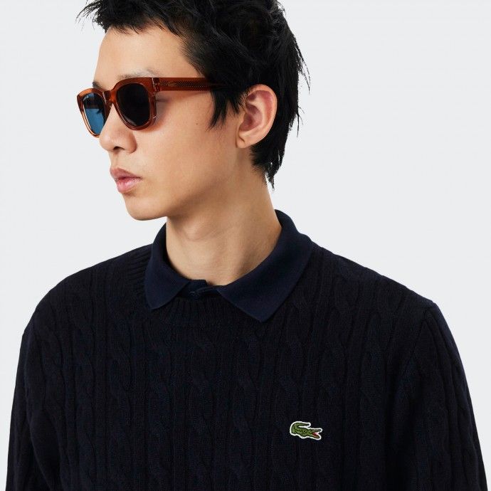 Lacoste carded wool braided knit sweater
