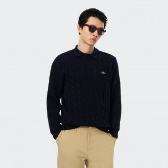 Lacoste carded wool braided knit sweater Lacoste carded wool braided knit sweater