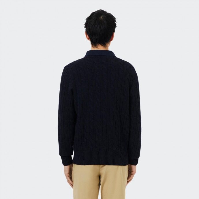 Lacoste carded wool braided knit sweater